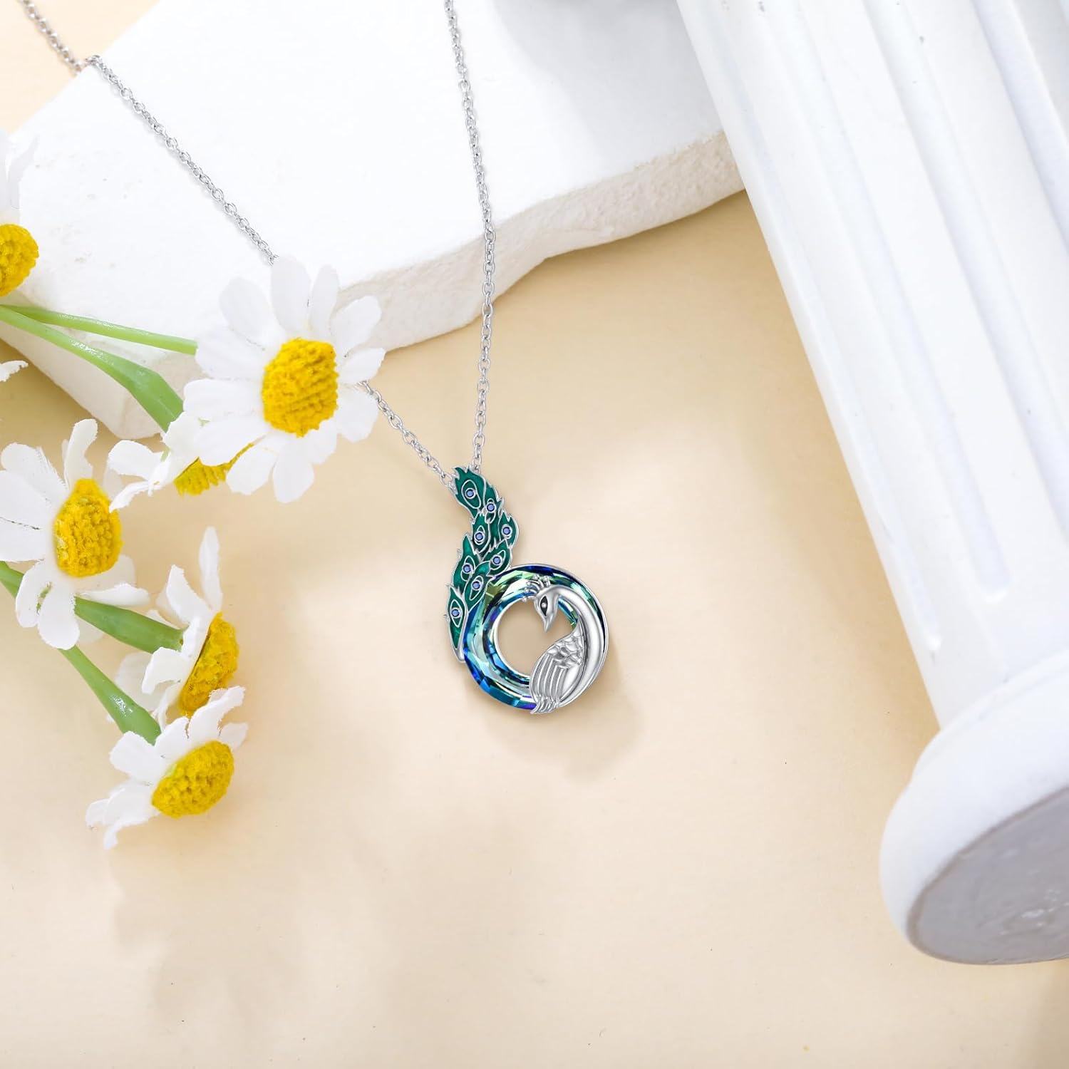Sterling Silver Moon Crystal Peacock Pendant Cremation Urn Jewelry-0-2
