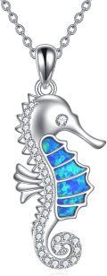 wholesale 925 Sterling Silver Blue Opal Sea Horse Pendant Necklace for Women Girls  45cm Chain Length-0-0