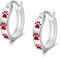 wholesale 925 Sterling Silver Red Paw Print Hoop Earrings s for Women-0-0