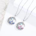 wholesale 925 Sterling Silver Axolotl Crescent Moon Pendant Necklace Pink Enamel Crystal Charm-0-2