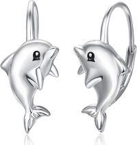wholesale 925 Sterling Silver Animal Leverback Hoop Earrings Axolotl Cat Sloth Dog Fox Huggie Hypoallergenic Jewelry Gifts for Women Teens-Dolphin