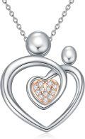 wholesale 925 Sterling Silver Lab-Grown Cubic Zirconia Mother & Daughter Heart Pendant Necklace-0-0