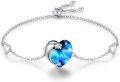 wholesale 925 Sterling Silver Heart-Shaped Blue Crystal Dolphin Charm Bangle Bracelet for Women's Gifts-0-0