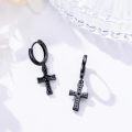 wholesale 925 Sterling Silver Cross Drop Earrings with Black Stones and Turquoise Accents-0-1