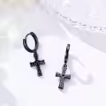 wholesale 925 Sterling Silver Cross Drop Earrings Wholesale with Black Stones and Turquoise Accents-0-1