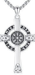 wholesale 925 Sterling Silver Norse Vegvisir Compass & Viking Rune Trinity Pendant Necklace  for Men Women - Nordic Irish s-0-0