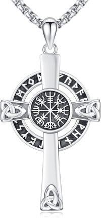 wholesale 925 Sterling Silver Norse Vegvisir Compass & Viking Rune Trinity Pendant Necklace  for Men Women - Nordic Irish s-Celtic Knot Viking Cross Necklace