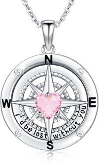 wholesale 925 Sterling Silver 12 Birthstones Nautical Compass Necklace for Women-10-October-Tourmaline