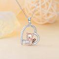 wholesale 925 Sterling Silver Heart-Shaped Red Panda Pendant Necklace for Women-0-1