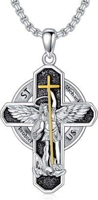 wholesale 925 Sterling Silver  St Michael Cross Pendant Necklace for Men & Women-B-St Michael Necklace Cross Charm