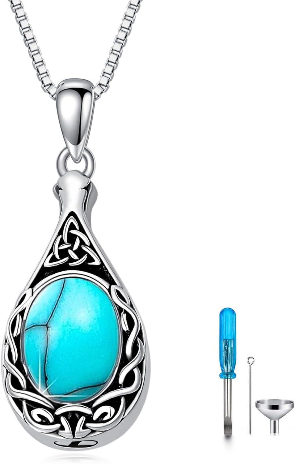Sterling Silver Moonstone Opal Turquoise Larimar Black Onyx Cremation Jewelry for Ashes-B-Turquoise-Non-custom-B-Turquoise Non-custom