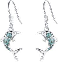 wholesale 925 Sterling Silver Turquoise Dolphin Dangle Drop Earring for Women Beach Jewelry-Dolphin