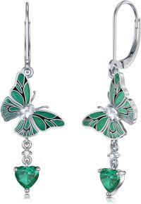 wholesale 925 Sterling Silver Garnet Emerald Butterfly Dangle Earrings w Heart Gems-style3