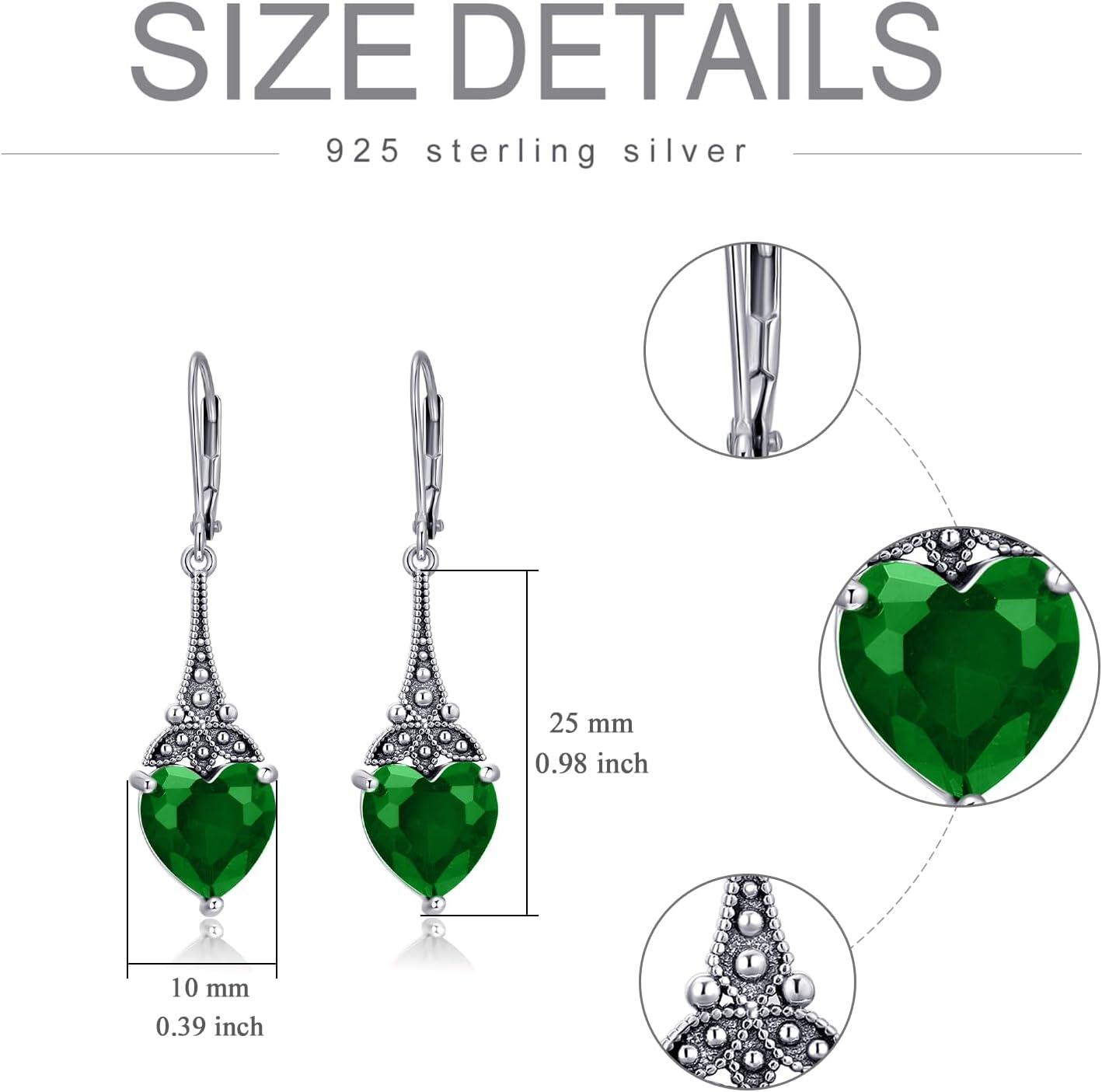 wholesale 925 Sterling Silver 10mm Heart Crystal Leverback Vintage Drop Dangle Earrings-0-3