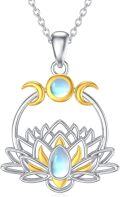 wholesale 925 Sterling Silver Lotus Flower Pendant Necklaces Moonstone s for Her-0-0