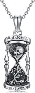 wholesale 925 Sterling Silver Memento Mori Tree Of Life Skull Hourglass Pendant Necklace-0-0