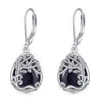 wholesale 925 Sterling Silver Tree Of Life Drop Earrings Wholesale With Green Stone-OO-Tree of Life Blue Sandstone