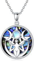 wholesale 925 Sterling Silver Abalone Shell Triple Moon Goddess Pendant Necklace-0-0
