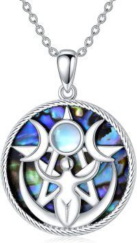wholesale 925 Sterling Silver Abalone Shell Triple Moon Goddess Pendant Necklace-Triple Moon Goddess Pentagram