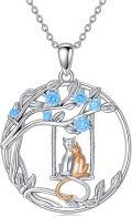 wholesale 925 Sterling Silver 925 Blue Crystal Cat & Tree of Life Pendant Necklace for Women-0-0