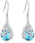 wholesale 925 Sterling Silver Turquoise Daisy Earrings – Hypoallergenic, 0.39x1.1 Inch, 3.2g-0-0