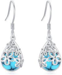 wholesale 925 Sterling Silver Turquoise Daisy Earrings – Hypoallergenic, 0.39x1.1 Inch, 3.2g-green-turquoise