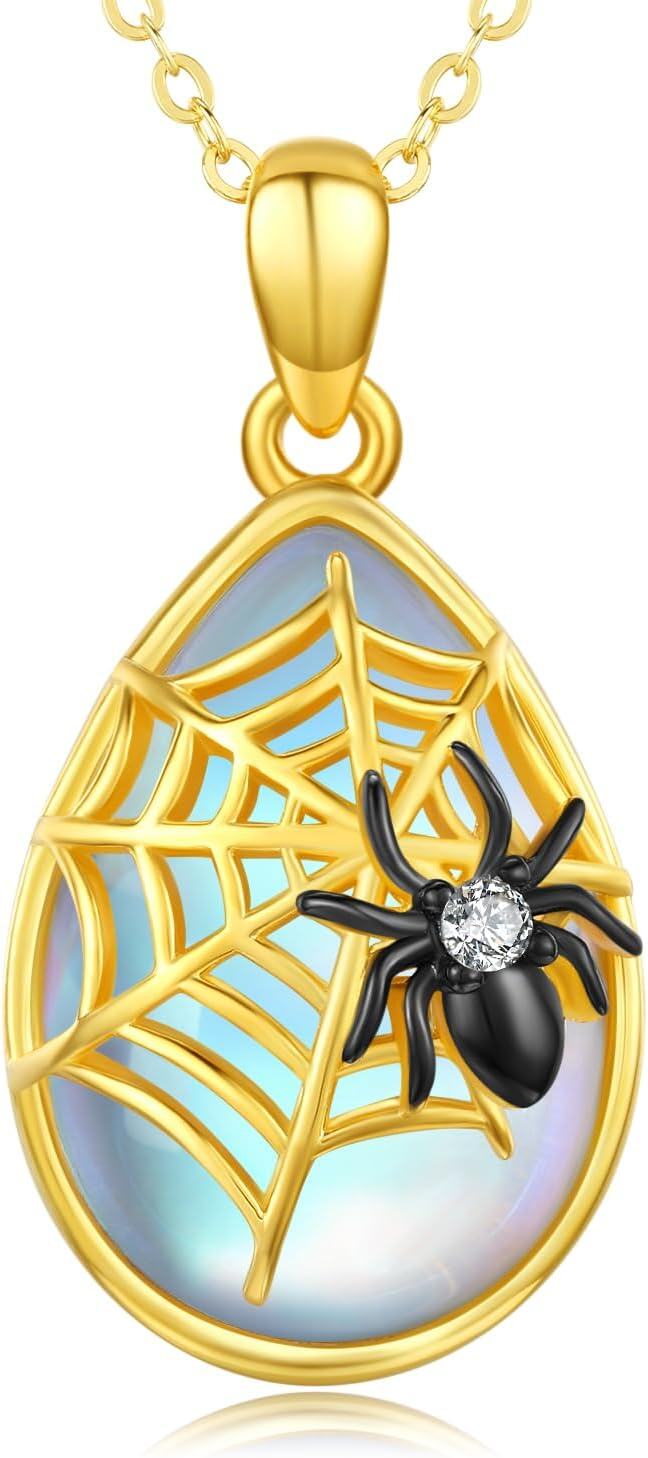 Sterling Silver Gold Plated Gothic Spider Necklace Halloween Goth Jewelry Gift-necklace