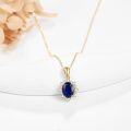 wholesale 14K Gold Oval Cut Sapphire and Diamond Halo Pendant Necklace for Women-0-2