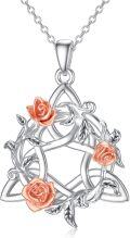 wholesale 925 Sterling Silver Rose Floral Trinity Knot Pendant Necklaces for Women-0-0