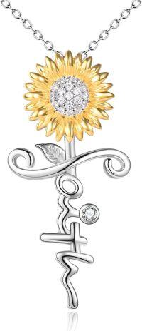 wholesale 925 Sterling Silver Cross Necklace for Women with Stone, Religious Christian Jewelry Gift-Sunflower Faith