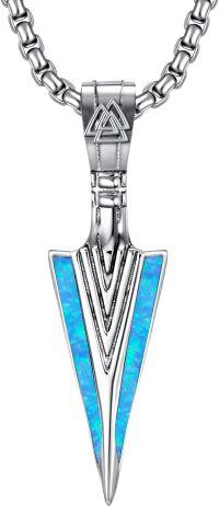 wholesale 925 Sterling Silver Blue Opal Triangle Pendant Necklace  Norse Viking Jewelry for Men & Women-Arrowhead-Silver-Opal