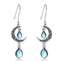 wholesale 925 Sterling Silver Crescent Moon Drop Earrings with Garnet and Red Crystal Accents-Moonstone