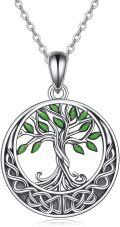 wholesale 925 Sterling Silver Green Enamel Celtic Knot Tree Of Life Pendant Necklace-0-0