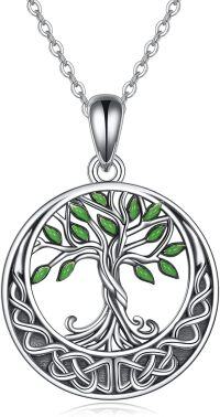 wholesale 925 Sterling Silver Green Enamel Celtic Knot Tree Of Life Pendant Necklace-Green leaf tree of life