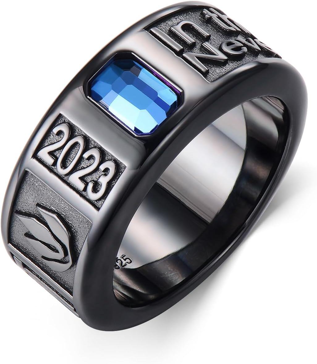 Sterling Silver 0 1 2 3 Gem Men s Graduation Class Ring 4 5 6 7 9 5mm-Width 9.5mm-1 Rectangle 4x6mm-One Pattern # 3