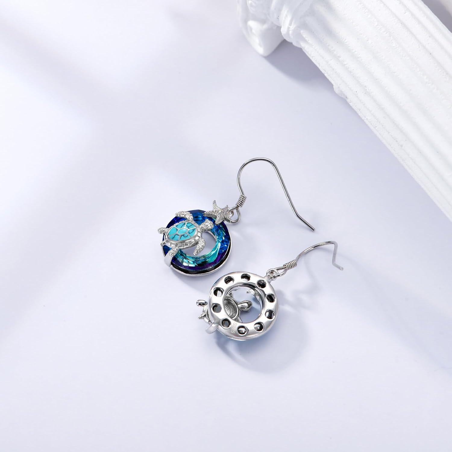 Sterling Silver Crystal Sea Turtle Dangle Earrings for Women Valentine s Day Gifts-0-7