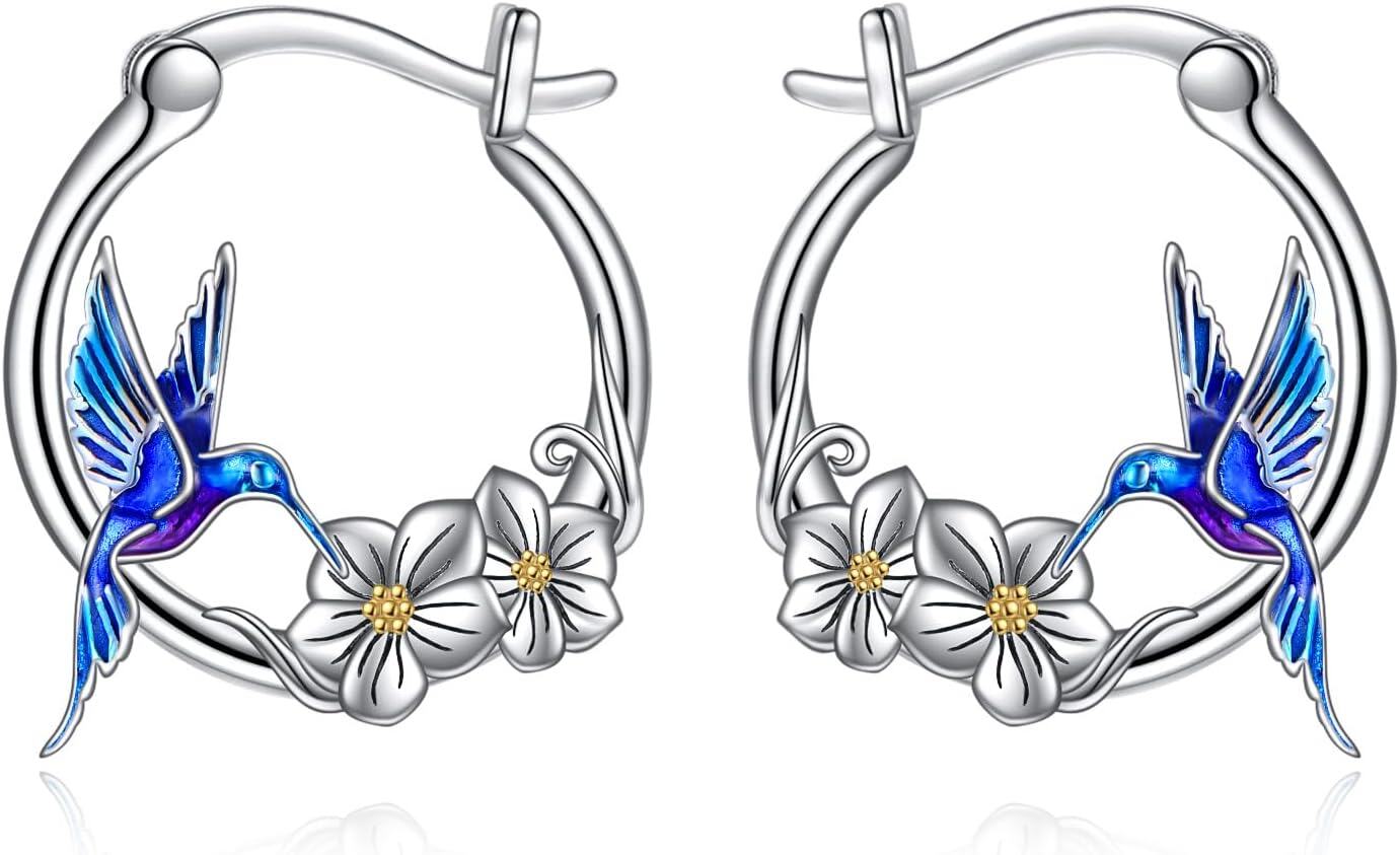 wholesale 925 Sterling Silver Owl Hummingbird Hoop Huggie Earrings Jewelry Gifts for Women Teens-0-0