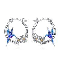 wholesale 925 Sterling Silver Owl Hummingbird Hoop Huggie Earrings Jewelry Gifts for Women Teens-Hummingbird earrings