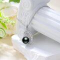 wholesale 925 Sterling Silver Black Pearl Pendant Necklace with Infinity Leaf Design and Cubic Zirconia - Valentines Day & Mothers Day Gifts for Her-0-1