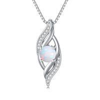wholesale 925 Sterling Silver Opal Pendant Necklace Wholesale With Cubic Zirconia Leaves Design-10-Oct.-Opal