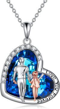 wholesale 925 Sterling Silver Blue Crystal Heart Pendant with Father and Daughter Design - I Love You Forever Necklace for Daughter or Granddaughter Birthdays-Blue Heart Pendant