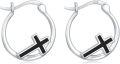 wholesale 925 Sterling Silver 3D Cross Design Black Enamel Small Circle Hoop Earrings for Women Girls -0-0