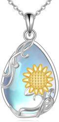 wholesale 925 Sterling Silver Blue Opal Sunflower Leaf Pendant Necklace-0-0