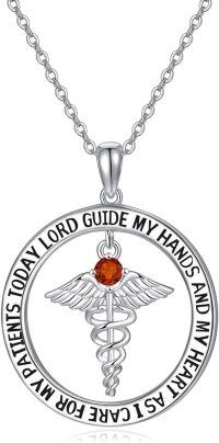 wholesale 925 Sterling Silver 12 Birthstones Nurse Necklace with Caduceus Nursing Graduation Gift-Jan.