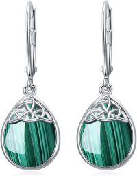 wholesale 925 Sterling Silver Moonstone Celtic Knot Teardrop Dangle Earrings-Malachite