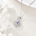 wholesale 925 Sterling Silver Blue Sapphire Flower Pendant Necklace with CZ Accents and Chain 45cm Length-0-3