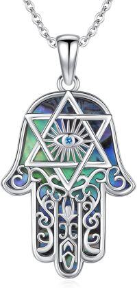 wholesale 925 Sterling Silver Hamsa Hand with Abalone Shell and Evil Eye Pendant Necklace for Women-Evil Eye