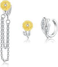wholesale 925 Sterling Silver Sunflower Studs & Hoop Set  for Women Girlfriends-Sunflower