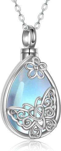 wholesale 925 Sterling Silver Teardrop Blue Glass Butterfly & Flower Keepsake Pendant Necklace-E-Moonstone Butterfly Urn Necklace