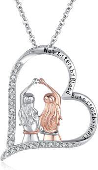 wholesale 925 Sterling Silver Sisters by Heart Pendant Necklace with Cubic Zirconia and Rose Gold Plating Gifts for Women-A-Sisters